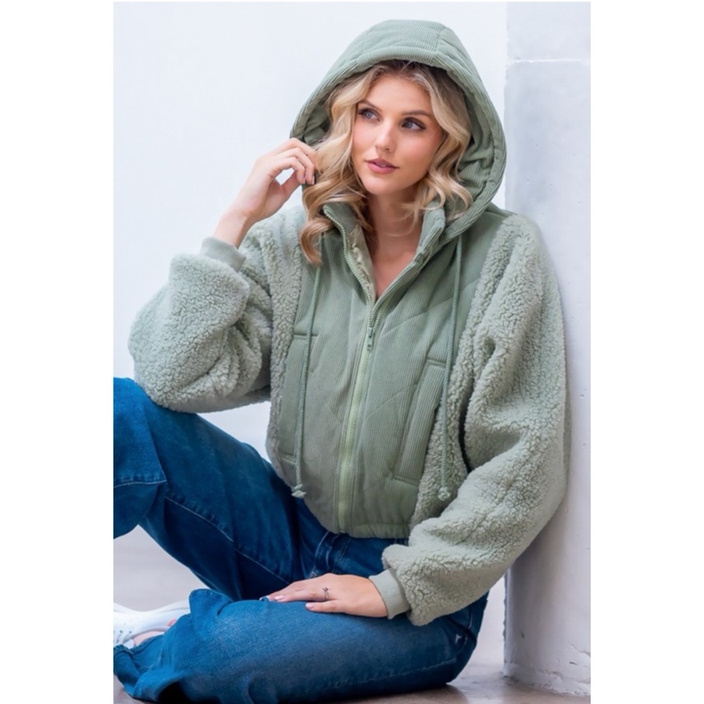 1006 • Sage Puff Sherpa Hooded Jacket - Picture 2 of 6